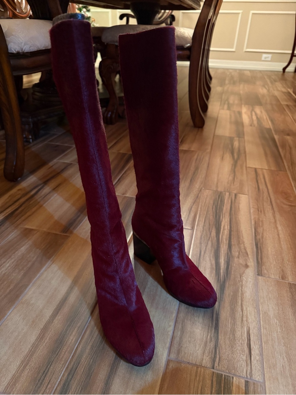 Hogan Burgundy Over-the-Knee Block Heel Boots